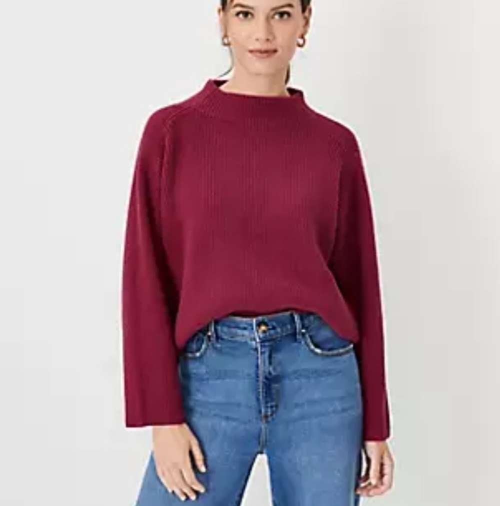 Ann Taylor wine burgandy mock neck tunic sweater sz XS new with tags